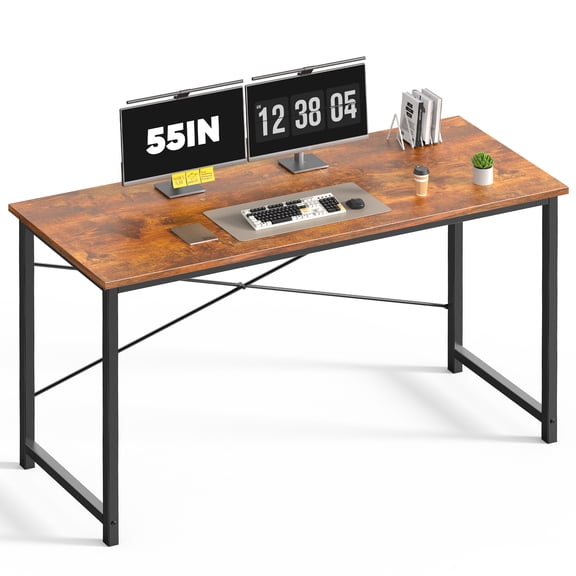 CONCETTA 55 Inch Computer Desk, Simple Office Desk Table for Gaming or Home Office, Writing Desk for Small Space, Rust