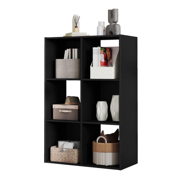 CONCETTA 6 Cube Storage Organizer, Open Corner Bookshelf with Removable Back Panels for Living Room Bedroom Office, 24*12*36 inches, Black