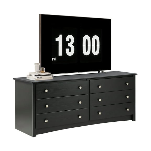 CONCETTA 6-Drawer Double Dresser for Bedroom, Wide Chest of Drawers, Bedroom Storage Furniture,Black