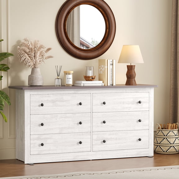 CONCETTA 6-Drawer Double Dresser for Bedroom, Wide Chest of Drawers, Bedroom Storage Furniture,White