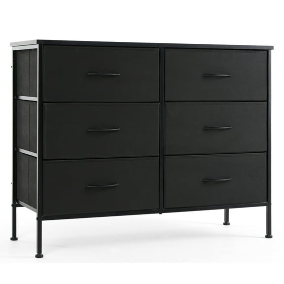 CONCETTA 6 Fabric Drawers, Dresser for Bedroom Chest of Dresser TV Stand for Living Room, Nightstand for Bed, Black
