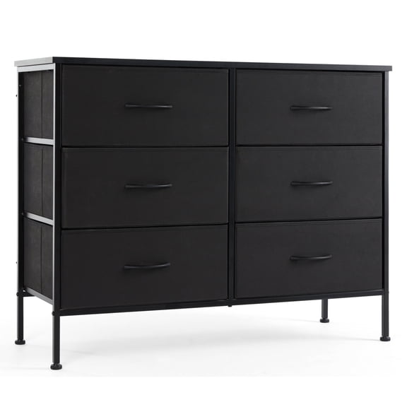 CONCETTA 6 Fabric Drawers, Dresser for Bedroom Chest of Dresser TV Stand for Living Room, Nightstand for Bed, Black