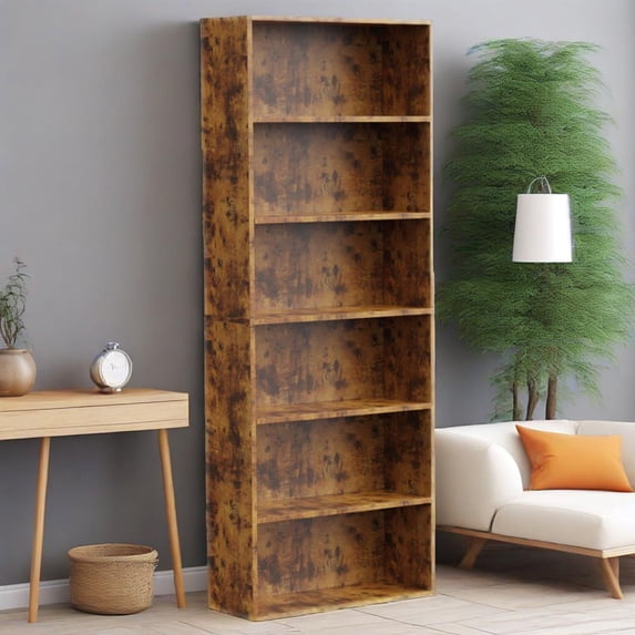 CONCETTA 6 Shelf Bookcase, 63 Inch Tall Floor Standing Open Bookshelf for Home Office and Living Room, Classic Rust