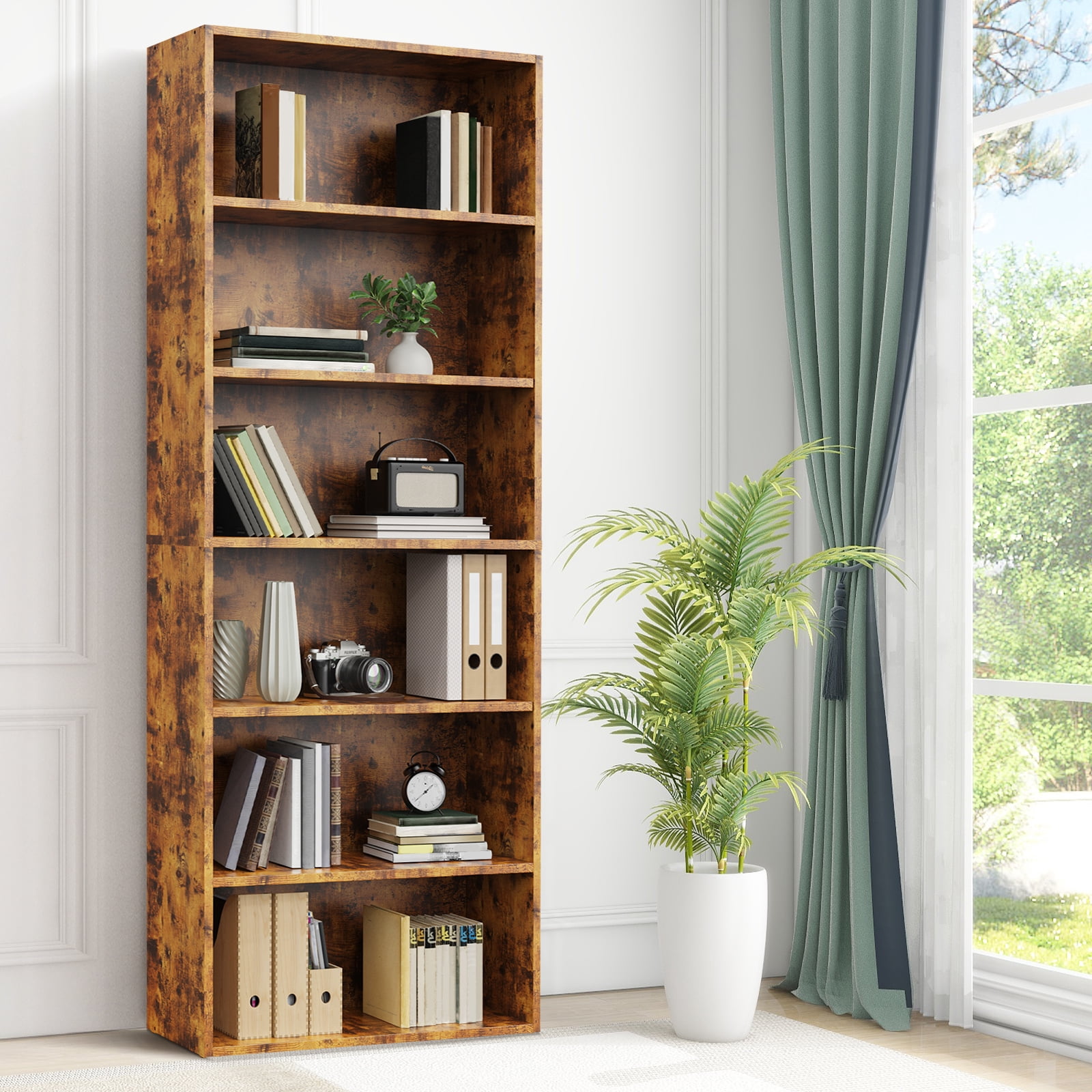 CONCETTA 6 Shelf Bookcase, 63 Inch Tall Floor Standing Open