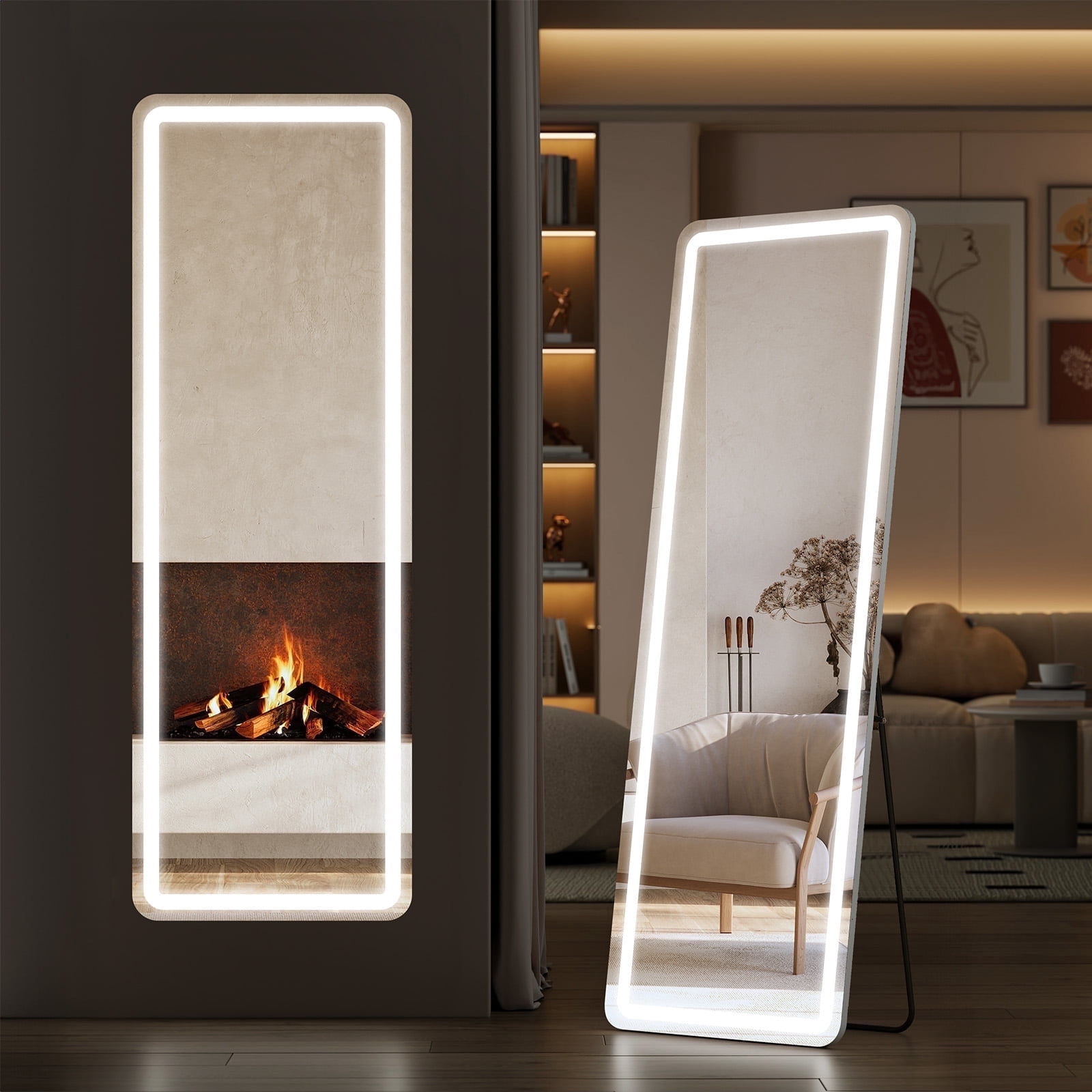 CONCETTA 60"x16" Rectangle LED Full Length Mirror, Full Body Standing Floor Mirror, 3 Color Modes for Bedroom, Cloakroom