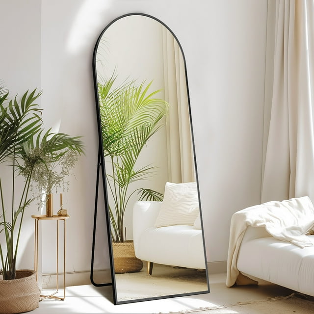 CONCETTA 64"x21" High-Quality Arched Full Length Mirror, Aluminum Alloy Frame Ensures Stability, Standing Design for Bedroom, Black