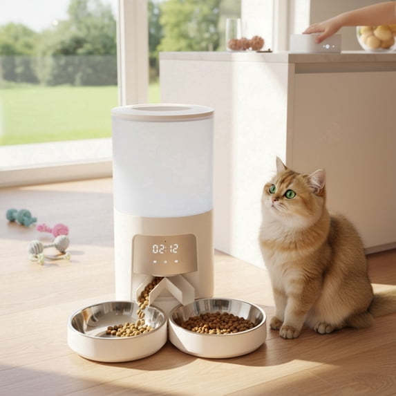SHOUFTW 6L Automatic Pet Feeder - Programmable Timed Dry Food Dispenser, Smart Automatic Pet Feeder with APP Control, Voice Recorder & Portion Control, White