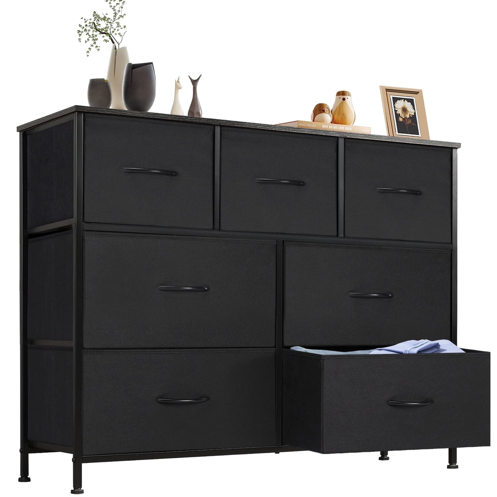 CONCETTA 7-Drawer Dresser, Fabric Storage Tower Organizer for Bedroom, Living Room, Black