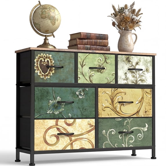 CONCETTA 7-Drawer Fabric Dresser Storage Chest for Bedroom, Closet, Storage Furniture for Adults, Floral Color