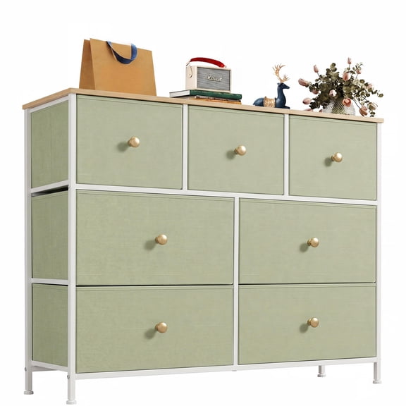 CONCETTA 7-Drawer Fabric Dresser Storage Chest for Bedroom, Closet, Storage Furniture for Adults, Light Green