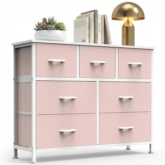 CONCETTA 7-Drawer Fabric Dresser Storage Chest for Bedroom, Closet, Storage Furniture for Adults, Pink