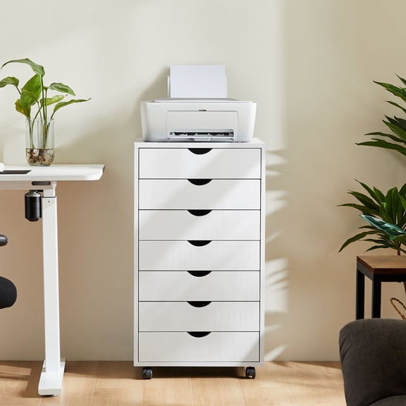CONCETTA 7-Drawer Wooden Storage Chest, Mobile File Cabinet with Wheels, Versatile Dresser for Home, Office, or Bedroom Organization, White
