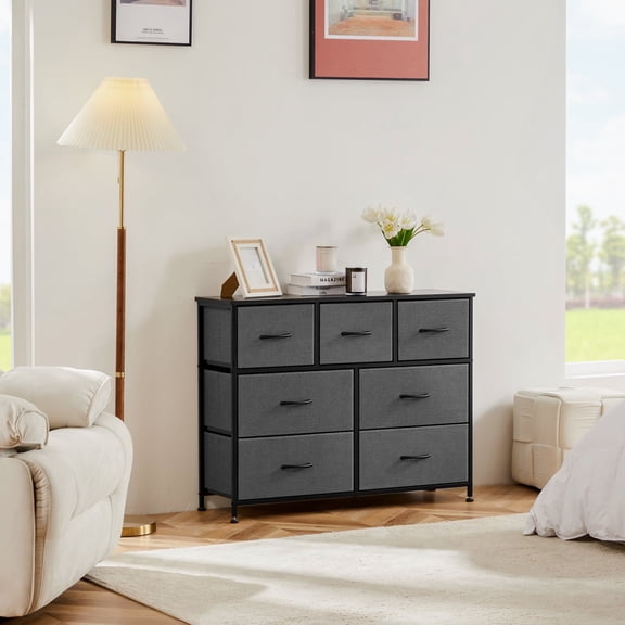CONCETTA 7-Drawer Dresser, Fabric Storage Cabinet for Adults, TV Cabinet Sideboard, Organizer Furniture for Living Room, Office, Kitchen, Hallway, Gray