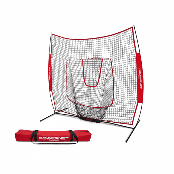 CONCETTA 7 ft x 7 ft Baseball & Softball Nets Practice Hitting & Pitching Net with Bow Type Frame, Carry Bag and Strike Zone, Great for All Skill Levels, Red