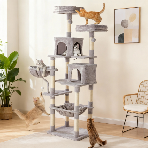 CONCETTA 71 Inch Large Cat Tree Tower for Indoor Cats, Multi-Level Cat Climbing Tower with Condo, Sisal Scratching Posts, Hammock, Durable Pet House for Multiple Cats Play, Stable Design