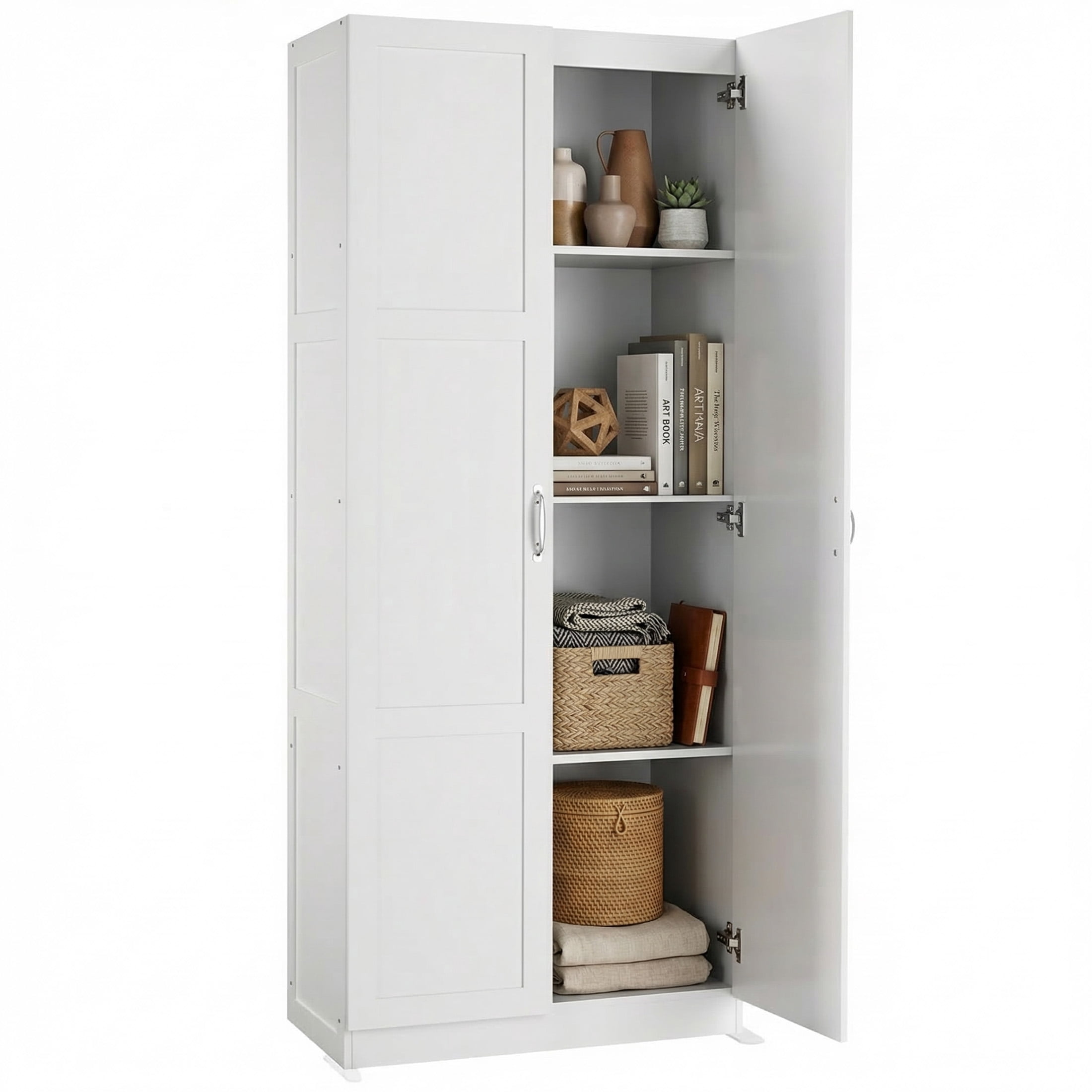 CONCETTA 71 inch Wooden Storage Cabinet, Freestanding Cupboard, 4-Tier Home Organizer for Kitchen, Living Room, Bedroom, Pantry, White