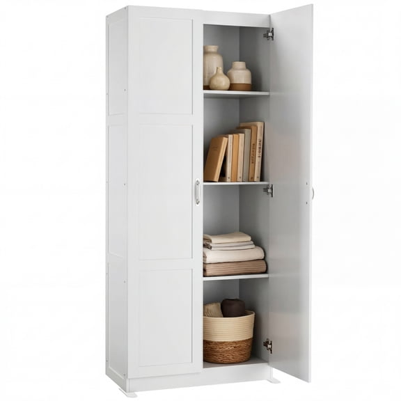 CONCETTA 71 inch Wooden Storage Cabinet, Freestanding Cupboard, 4-Tier Home Organizer for Kitchen, Living Room, Bedroom, Pantry, White