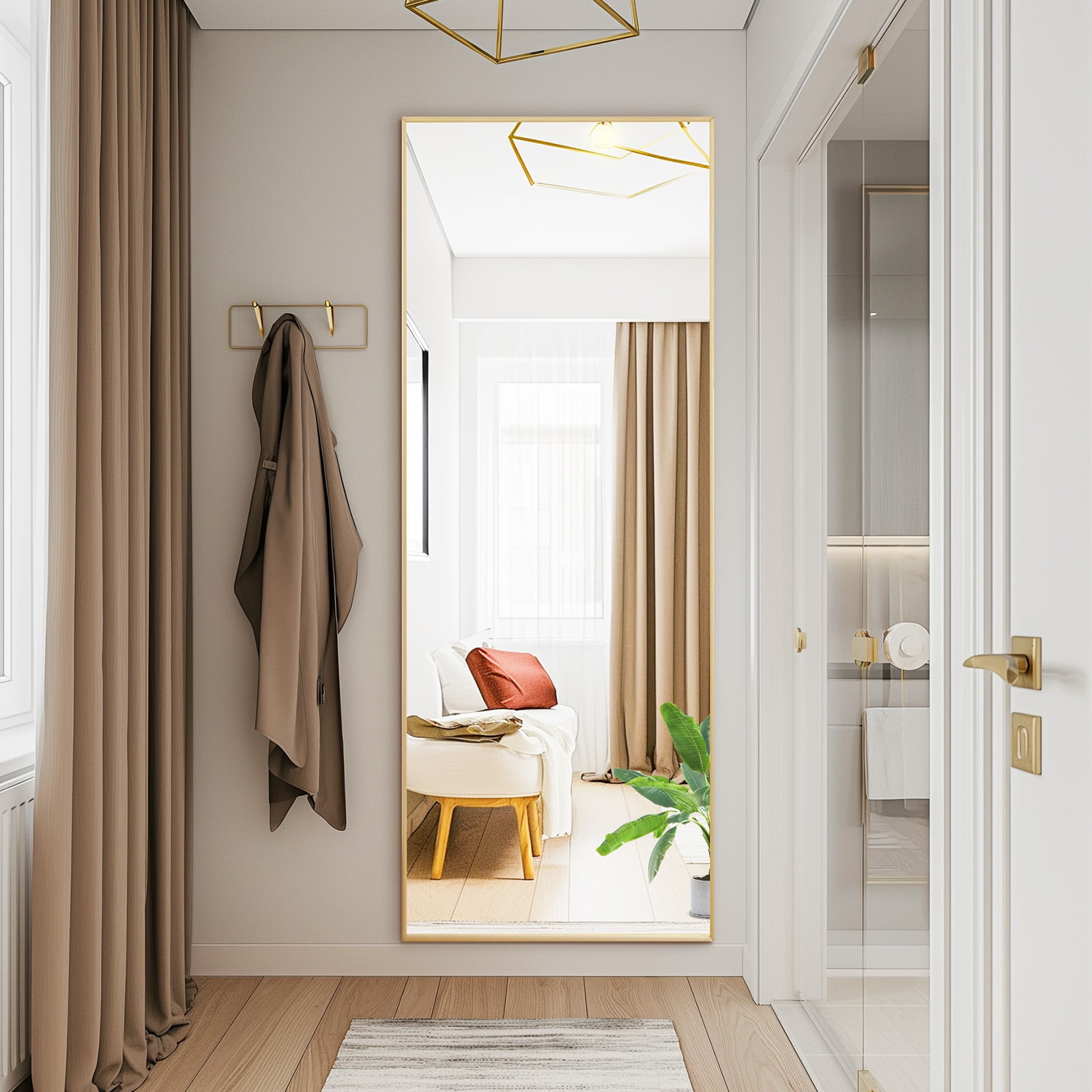 CONCETTA 71"x26" High-Quality Full Length Mirror, Aluminum Alloy Frame Ensures Stability, Standing Design for Bedroom, Gold