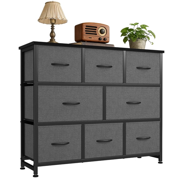 CONCETTA 8 Drawer Fabric Chest, Dresser for Bedroom, Wide Storage Tower for Closet, Living Room, Hallway, Gray