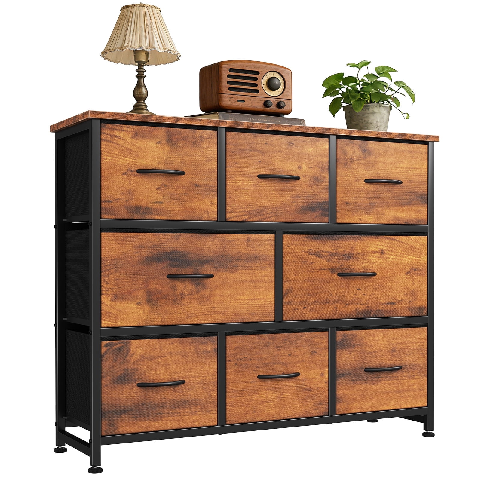 CONCETTA 8 Drawer Fabric Chest，Dresser for Bedroom, Wide Storage Tower for Closet, Living Room, Hallway, Rustic Brown