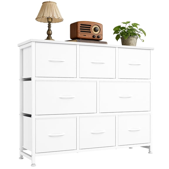 CONCETTA 8 Drawer Fabric Chest, Dresser for Bedroom, Wide Storage Tower for Closet, Living Room, Hallway, White