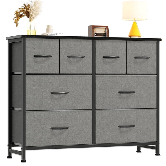 CONCETTA 8-Drawer Fabric Dresser, Wide Chest of Drawers, TV Stand for Bedroom, Living Room, Gray
