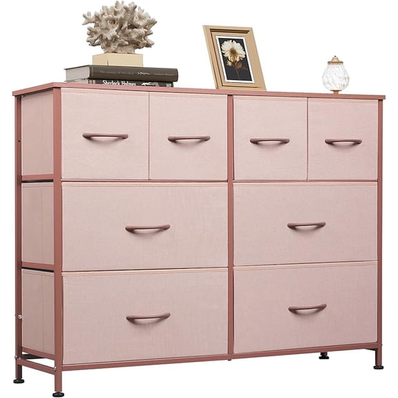 CONCETTA 8-Drawer Fabric Dresser, Wide Chest of Drawers, TV Stand for Bedroom, Living Room, Pink