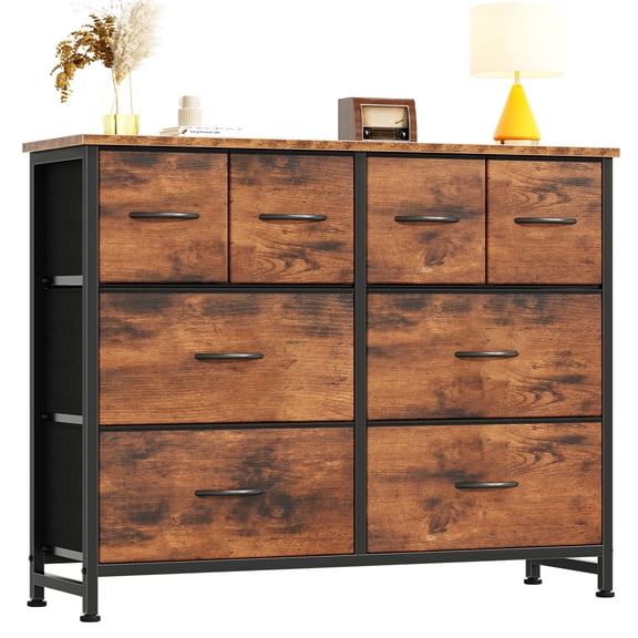 CONCETTA 8-Drawer Fabric Dresser, Wide Chest of Drawers, TV Stand for Bedroom, Living Room, Rustic Brown