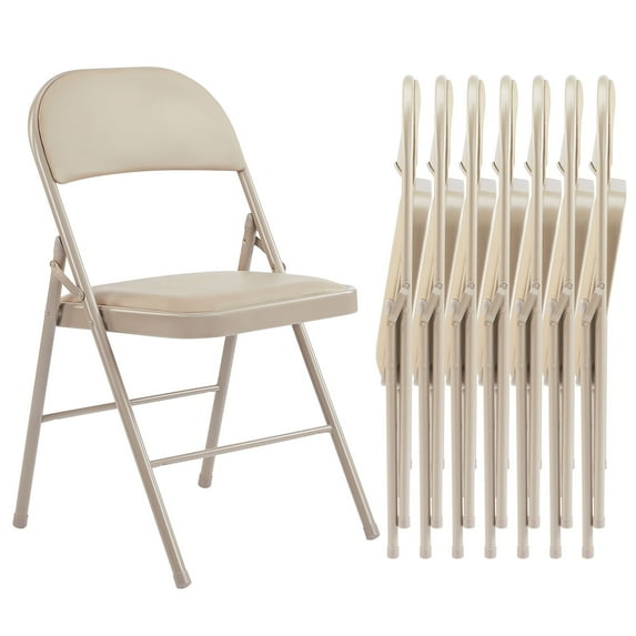 CONCETTA 8 Pack Folding Chair, Indoor Outdoor Portable Stackable Commercial Leather Padded Seat for Home, Office, Party, Kahki