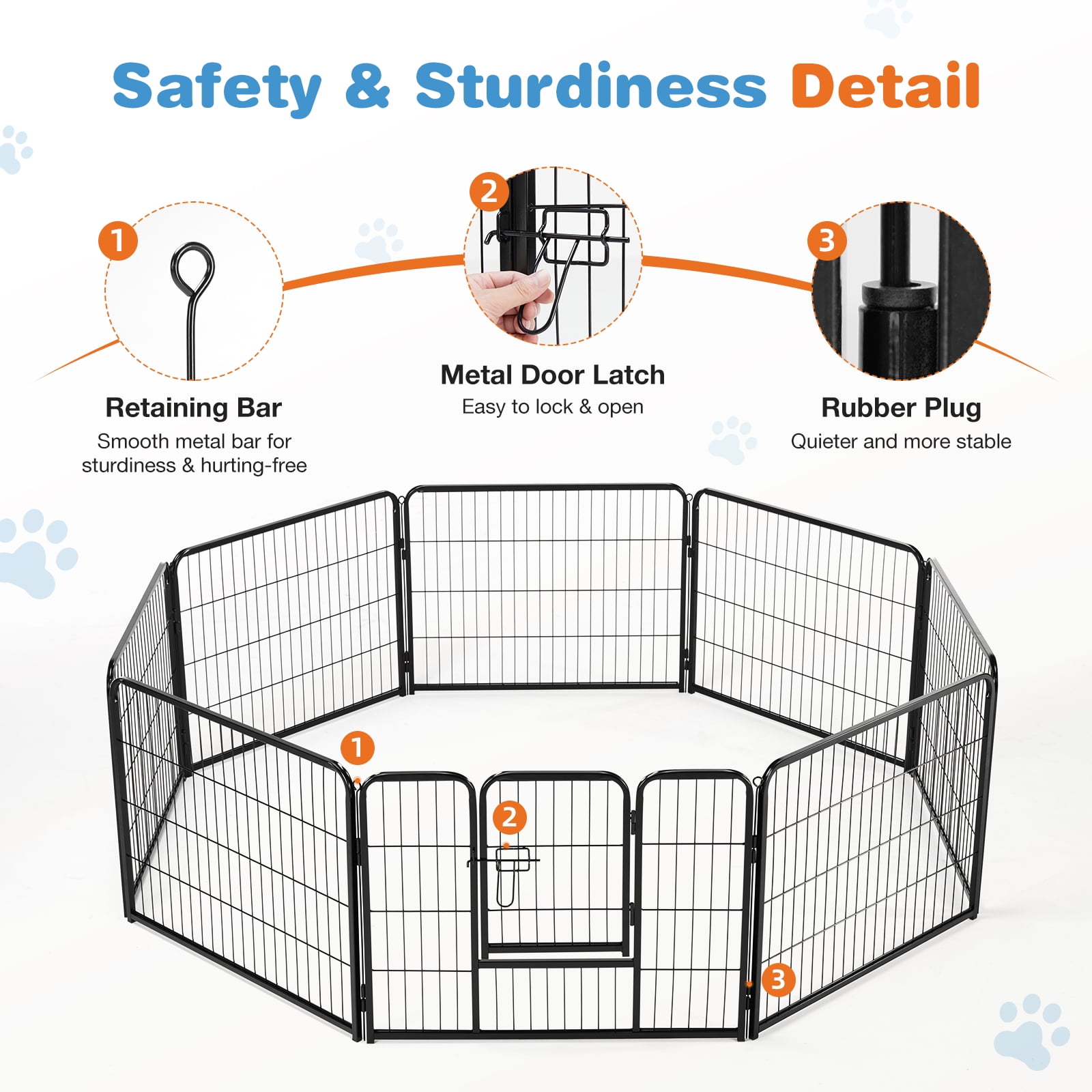 CONCETTA 8-Panel Foldable Dog Playpen, 32" Heavy Duty Pet Exercise Pen with Door, Indoor/Outdoor Puppy Fence for Yard, Camping & Travel
