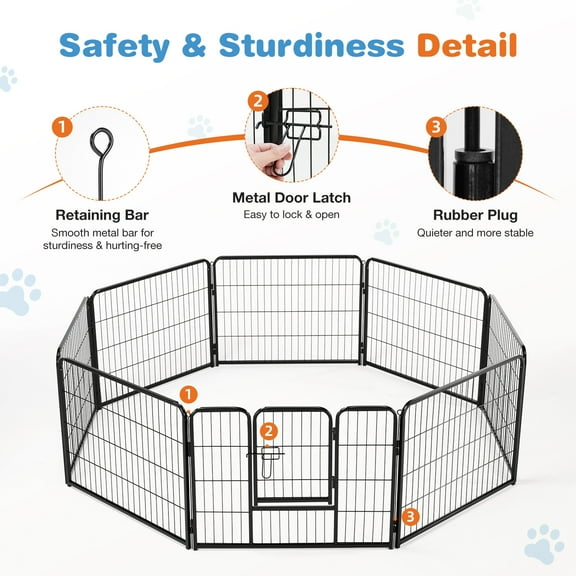 CONCETTA 8-Panel Foldable Dog Playpen, 32" Heavy Duty Pet Exercise Pen with Door, Indoor/Outdoor Puppy Fence for Yard, Camping & Travel