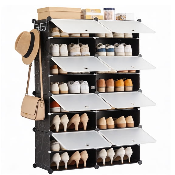 CONCETTA 8 Tier Shoe Rack, 32 Pair Plastic Shelves Storage Organizer for Closet Hallway Bedroom Entryway, 33*12*49, Black
