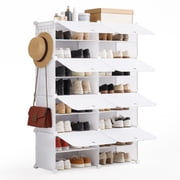 CONCETTA 8 Tier Shoe Rack, 32 Pair Plastic Shelves Storage Organizer for Closet Hallway Bedroom Entryway, 33*12*49, White