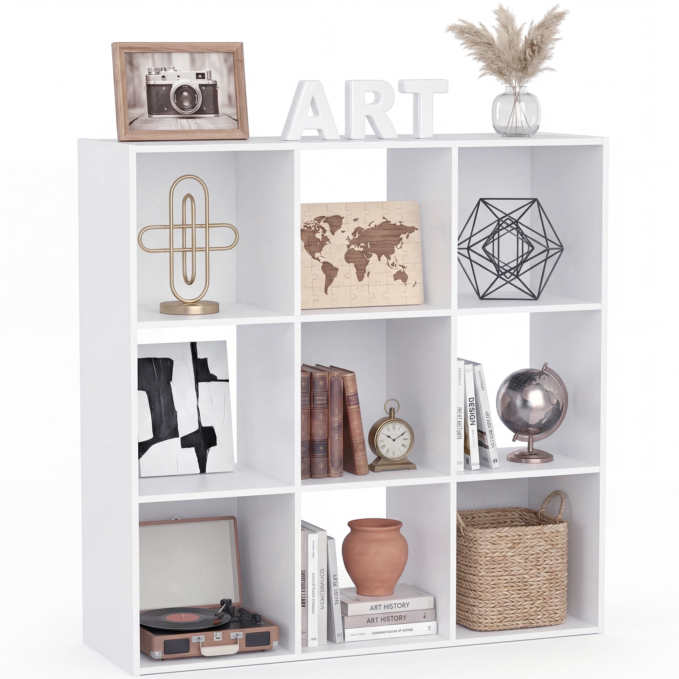 CONCETTA 9 Cube Storage Organizer, Open Corner Bookshelf with Removable Back Panels for Living Room Bedroom Office, 36*12*36 inches,White