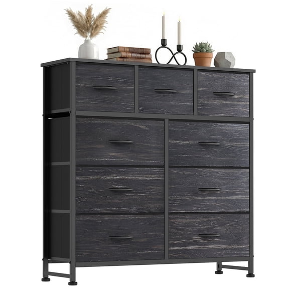 CONCETTA 9-Drawer Fabric Dresser Storage Chest for Bedroom, Closet, Storage Furniture for Adults, Black Wood