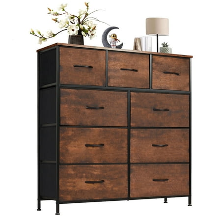 CONCETTA 9-Drawer Fabric Dresser, TV Cabinet Sideboard, Storage Organizer Cabinet for Living Room, Bedroom, Office, Rust