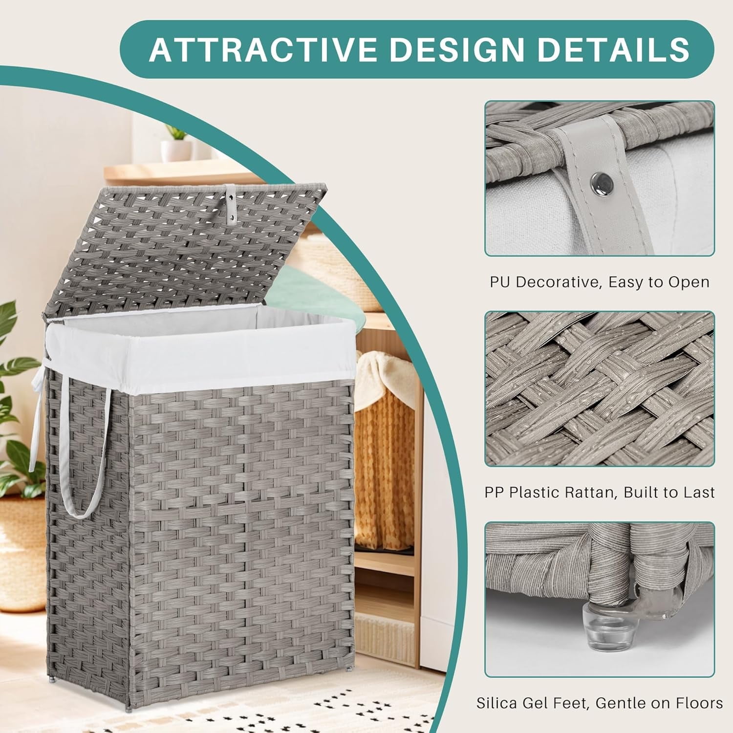 CONCETTA 90L Laundry Hampers with Lid, Clothes Hampers with Handles and ...