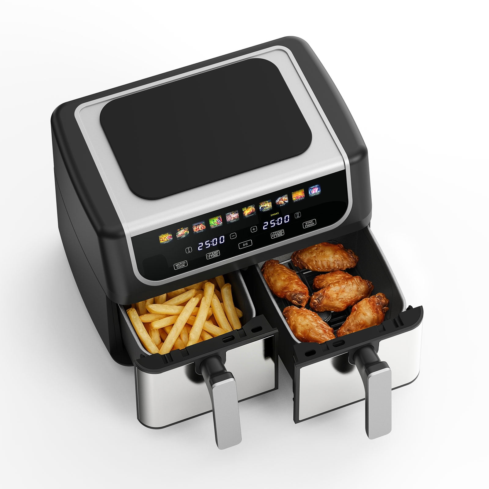CONCETTA 9QT Dual Basket Air Fryer Oven, 2 Nonstick Baskets, Digital, Easy-View Window, Hi-Fry & Auto Shutoff, Black