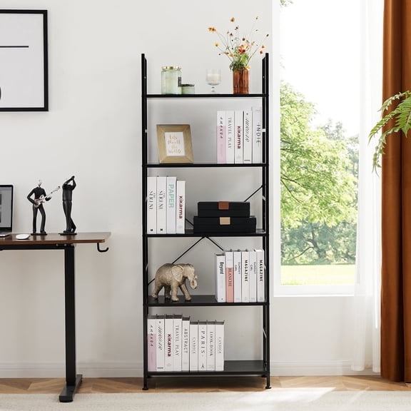 CONCETTA Adjustable 5-Tier Metal Storage Shelf, Versatile Bookcase Organizer Rack for Home and Office, Black