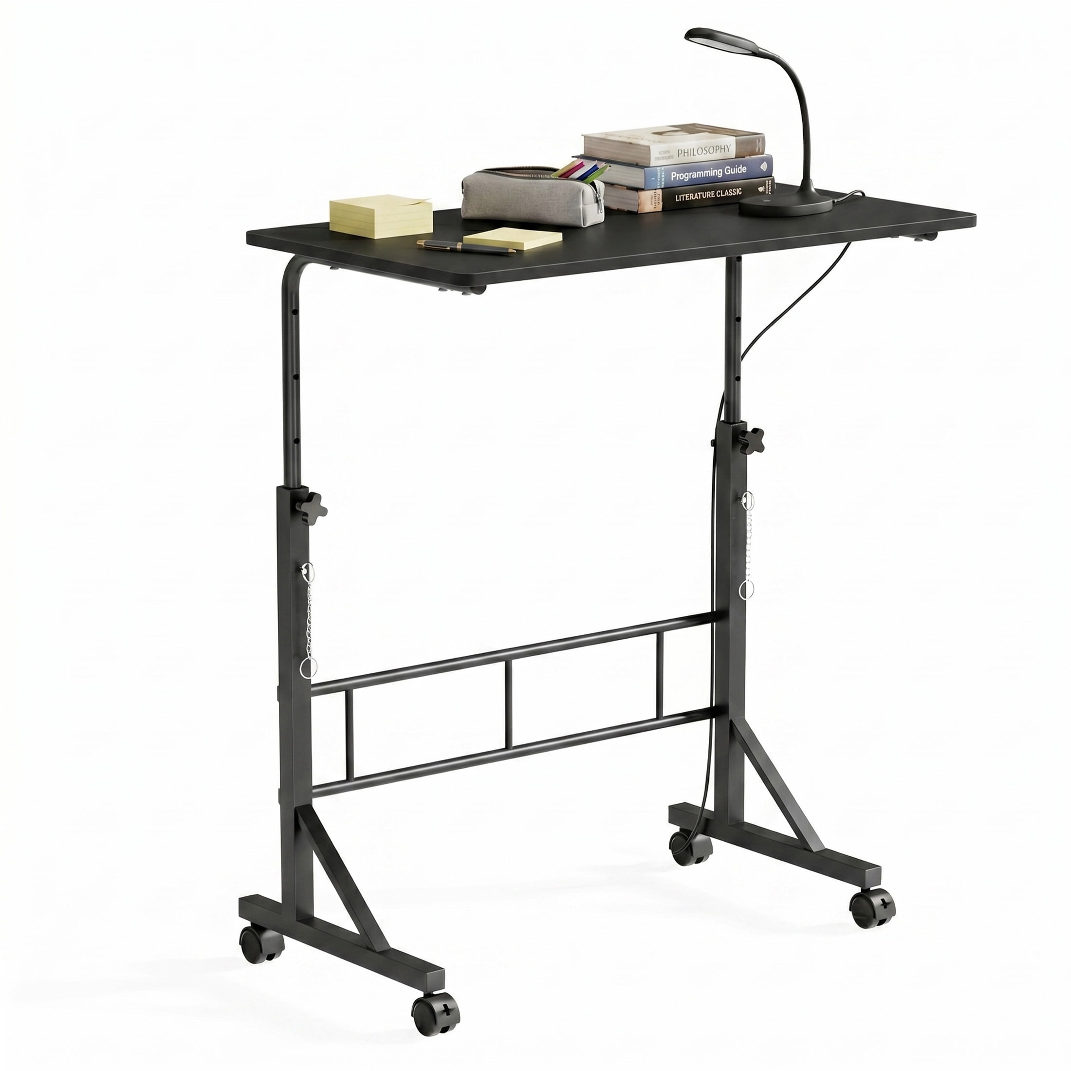 CONCETTA Adjustable Height Mobile Standing Desk with Wheels, 16"x31.5" Small Rolling Computer Desk for Home Office, Black