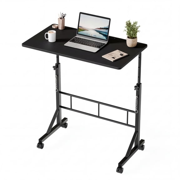 CONCETTA Adjustable Height Mobile Standing Desk with Wheels, 16"x31.5" Small Rolling Computer Desk for Home Office, Black