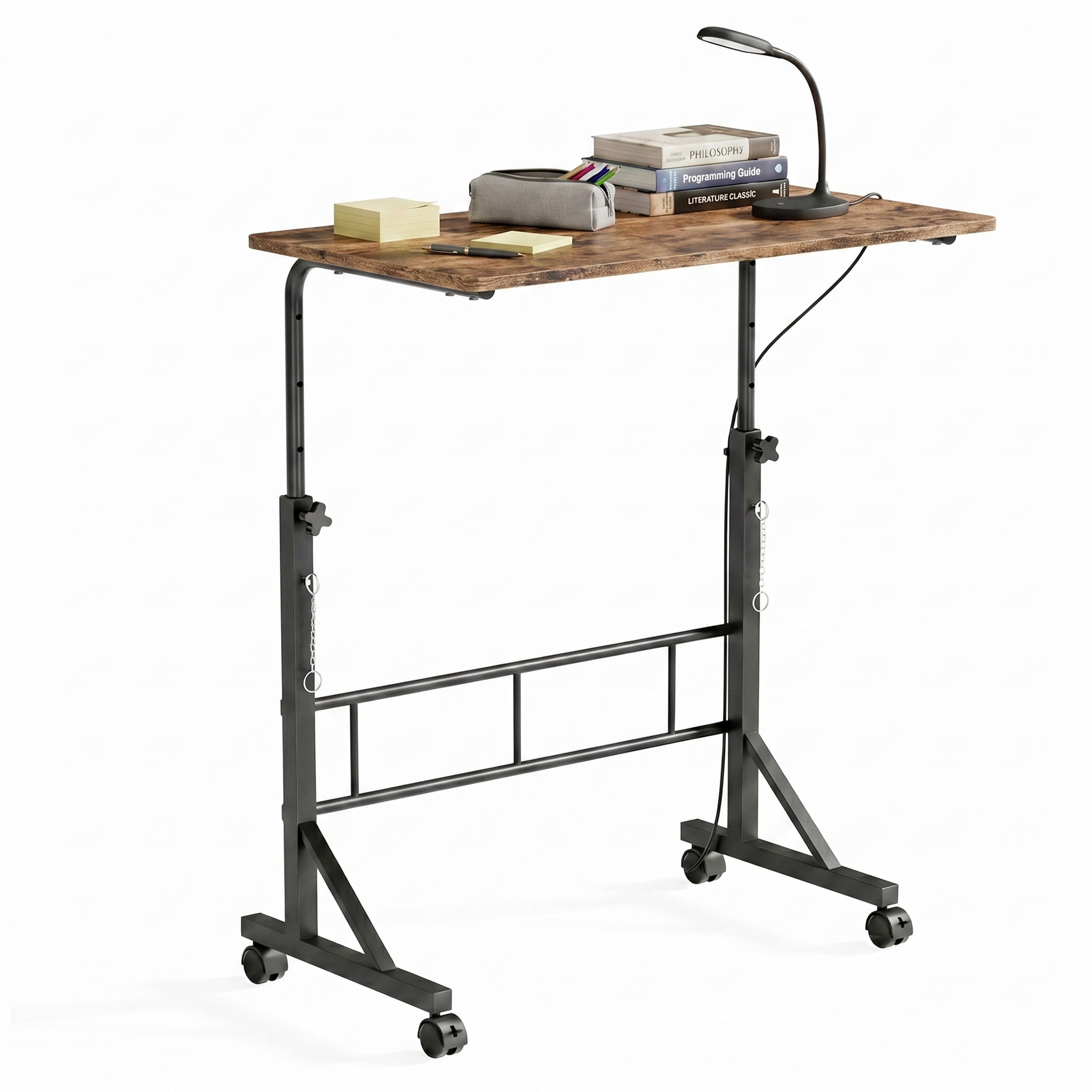 CONCETTA Adjustable Height Mobile Standing Desk with Wheels, 16"x31.5" Small Rolling Computer Desk for Home Office, Rust