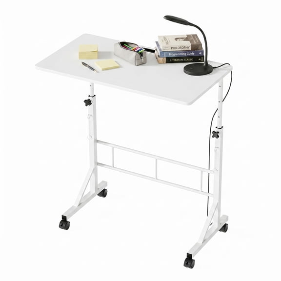 CONCETTA Adjustable Height Mobile Standing Desk with Wheels, 16"x31.5" Small Rolling Computer Desk for Home Office, White