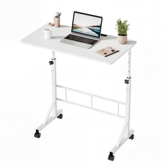 CONCETTA Adjustable Height Mobile Standing Desk with Wheels, 16"x31.5" Small Rolling Computer Desk for Home Office, White