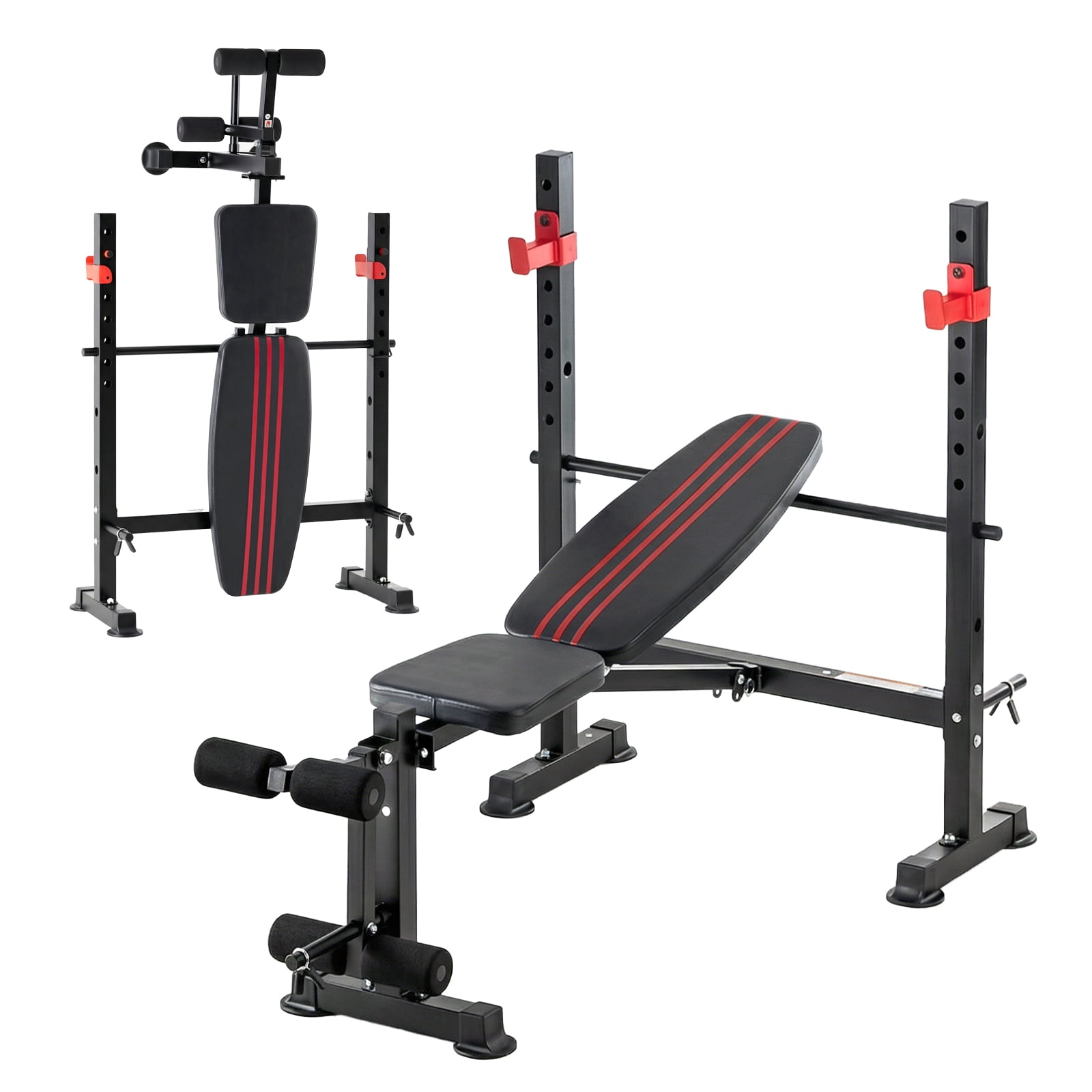 CONCETTA Adjustable Weight Bench Set, Foldable Bench Press with Leg Developer, 650 LBS Heavy-Duty Space Saving Workout Set for Small Apartments Strength Training Black & Red