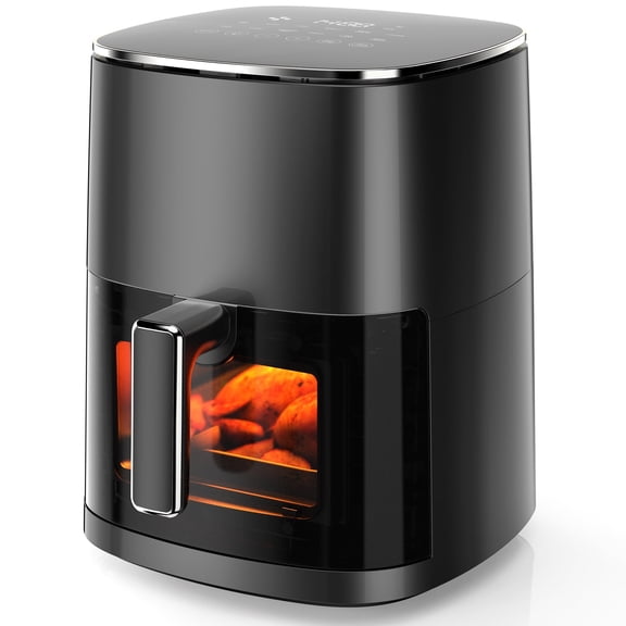 CONCETTA Air Fryer 6 Quart Capacity with Window Square Air Fryer 12-in-1 Air Fry, Roast, Reheat, Dehydrate, Bake, Steam with 400F ,Black