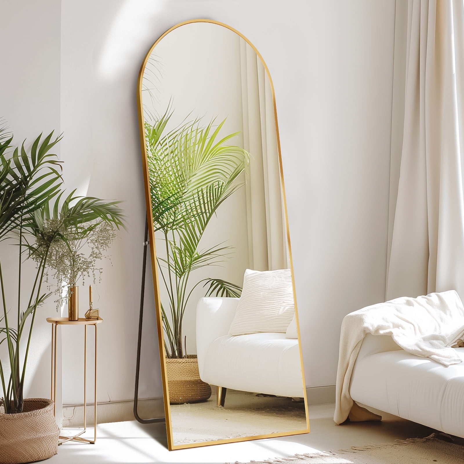 CONCETTA 64"x21" Arched Full Length Mirror, Full Body Standing Mirror Floor Mirrors, Gold