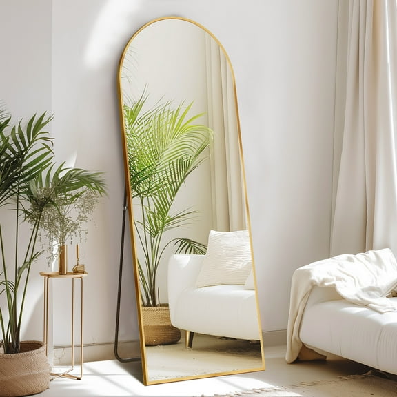 CONCETTA 64"x21" Arched Full Length Mirror, Full Body Standing Mirror Floor Mirrors, Gold