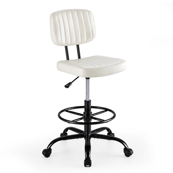 CONCETTA Armless Drafting Chair, Low Back Swivel Rolling for Adjustable Height, Office Chair with Footrest Ring, Beige