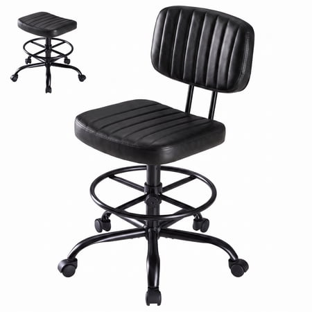 CONCETTA Armless Swivel Chair, Rolling Stool with Footrest Ring, Adjustable Height for Home Office, Black